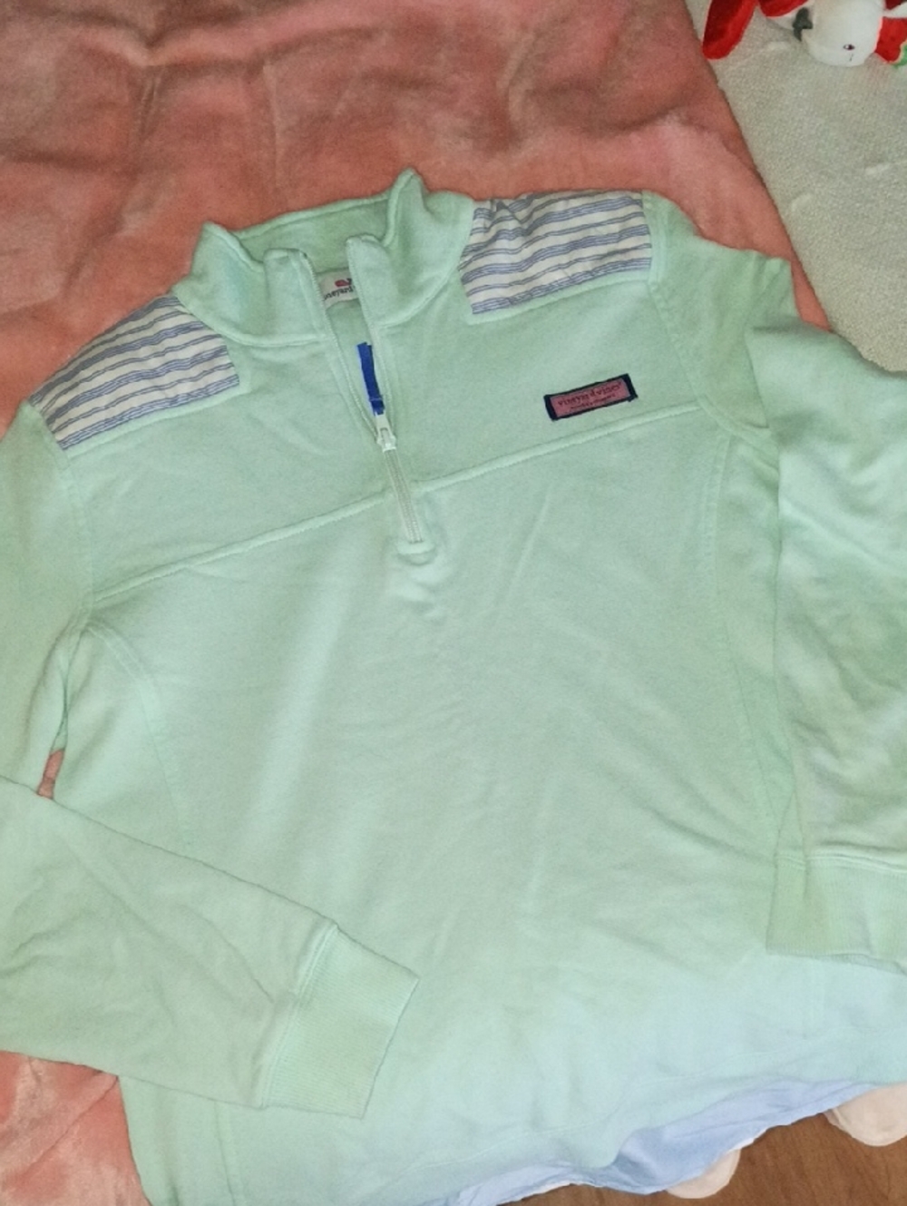 Vineyard Vines Mint Green Half-Zip Pullover with Striped Shoulder Panels